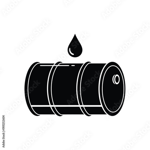Black oil barrel icon with a drop of oil on a, representing petroleum or fuel storage