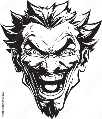 Angry Comic Villain Face Mascot Logo in Black and White Vector Style