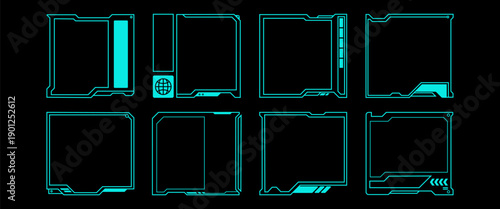 Blue Futuristic Cyber Frame Collection for Sci Fi HUD Interface Design