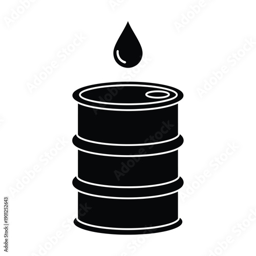 Black oil barrel with a single drop of oil above it