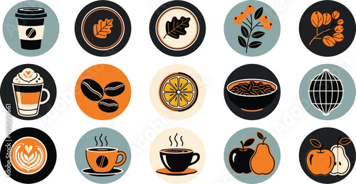 Coffee and fruit in orange black and beige