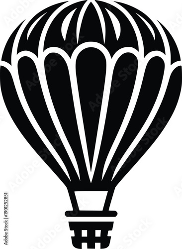 Black and white illustration of a hot air balloon in simple design