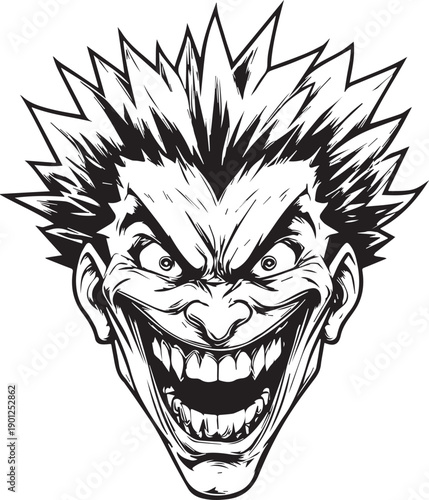 Angry Comic Villain Face Mascot Logo in Black and White Vector Style