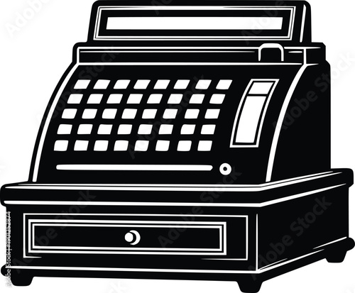 Vintage cash register with mechanical buttons and drawer