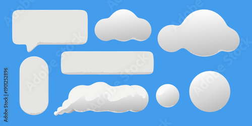 Collection of white speech bubbles and cloud shapes on a blue background