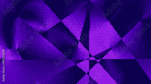 Abstract purple geometric halftone background with angular shapes. Futuristic digital pattern texture