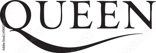 Queen logo featuring classic serif font with a subtle swoosh element underneath emphasizing luxury and sophistication for high end branding purposes.
