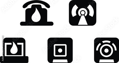 Silhouette style fire alarm logo icon set minimal vector art illustration on a white background
