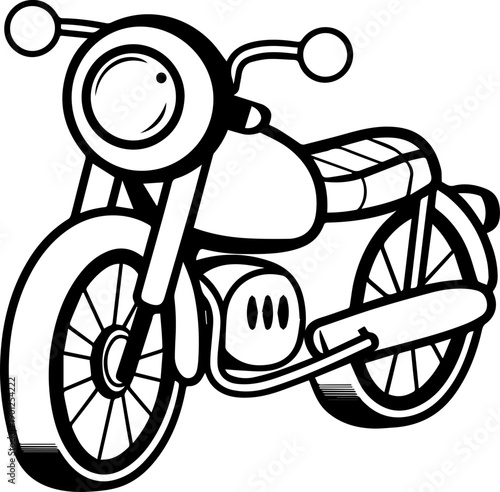 SVG vector illustration of a vintage classic motorcycle for transportation design.Classic Motorcycle Illustration on a Scenic Background