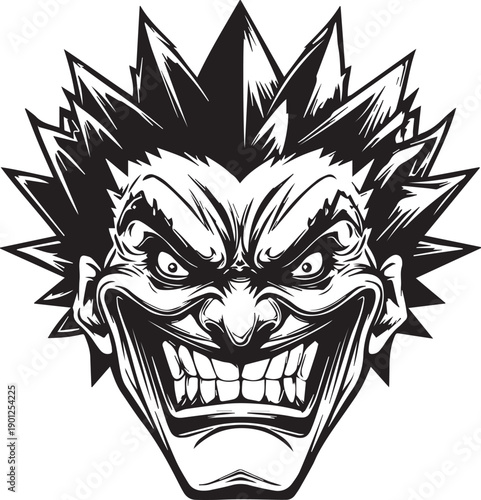 Angry Comic Villain Face Mascot Logo in Black and White Vector Style