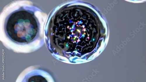Abstract Iridescent Spheres with Glowing Particles