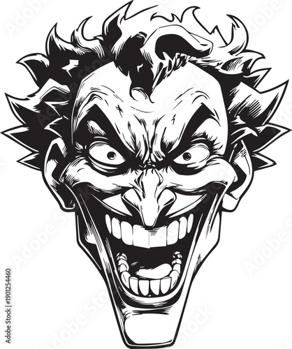 Angry Comic Villain Face Mascot Logo in Black and White Vector Style