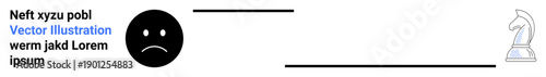 Emotional decision making, strategic planning, mental health, choices, problem solving, behavioral analysis. Sad face near chess knight symbol. Emotional decision making and strategic planning