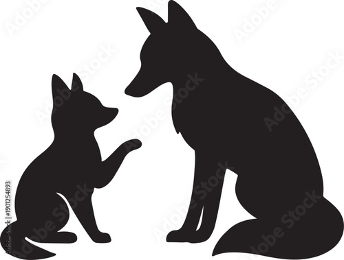 Silhouette of fox and cub silhouette design vector art illustration