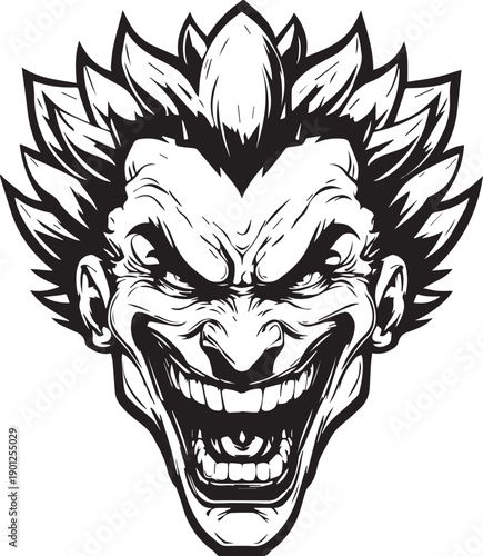 Angry Comic Villain Face Mascot Logo in Black and White Vector Style