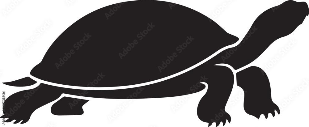 Fototapeta premium Black silhouette of a turtle, isolated on a white background. Clean vector illustration ideal for logos, icons, wildlife, marine, and minimalist graphic designs.