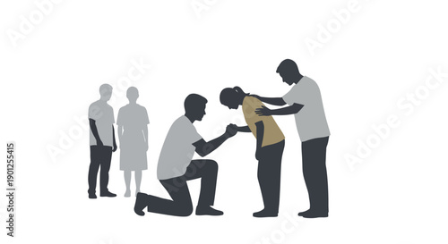 A graphic illustration of people helping each other, conveying a sense of global solidarity and humanitarian aid on World Humanitarian Day, with a simple and compassionate design.