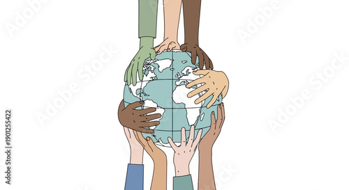 Diverse hands holding the Earth, symbolizing global solidarity and humanitarian aid on World Humanitarian Day with a hopeful and united spirit.