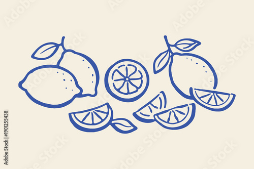 Lemon slices and wedges doodle vector illustration