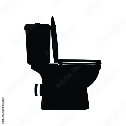 Black silhouette of a toilet with the lid up