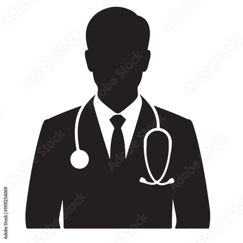 Medical doctor silhouette wearing stethoscope and formal suit for healthcare professions