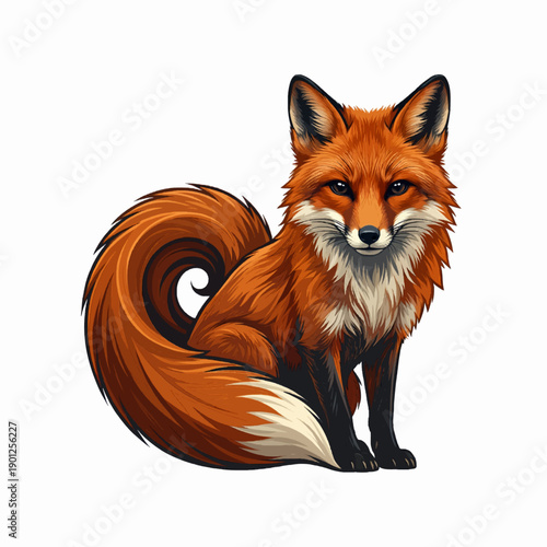 Stylized Red Fox Mascot — Sitting Fox Vector Logo / Emblem