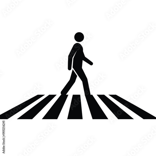 Black pedestrian crossing icon with walking man silhouette