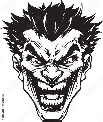 Angry Comic Villain Face Mascot Logo in Black and White Vector Style