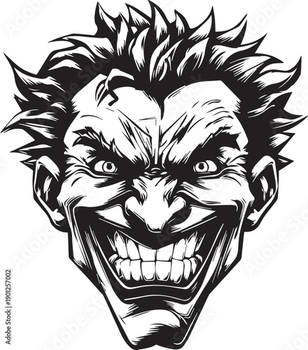 Angry Comic Villain Face Mascot Logo in Black and White Vector Style