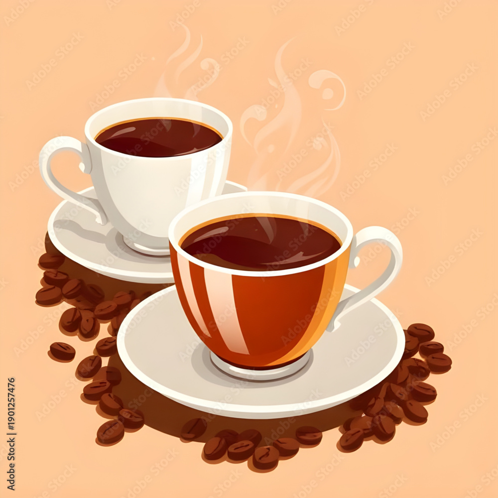 Obraz premium coffee, cup, mug, drink, beverage, hot, caffeine, espresso, cappuccino, mocha, aroma, steam, cafe, morning, energy, comfort, roasted, beans, foam, creamy, liquid, taste, flavor, illustration, vector, 