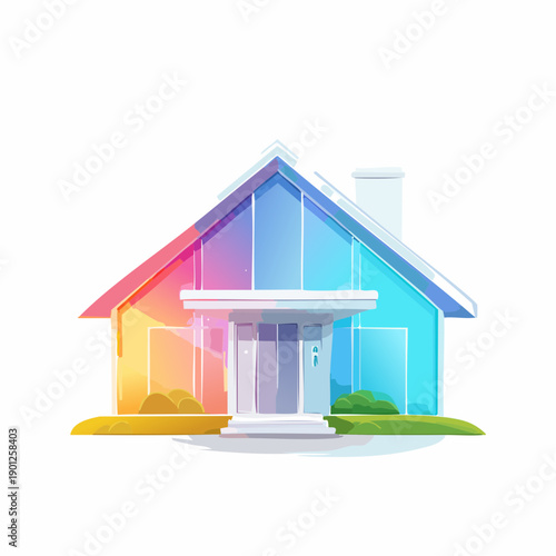 Vibrant, Gradient-Colored Modern House Illustration Representing Smart Home Technology and Sustainable Living Concepts