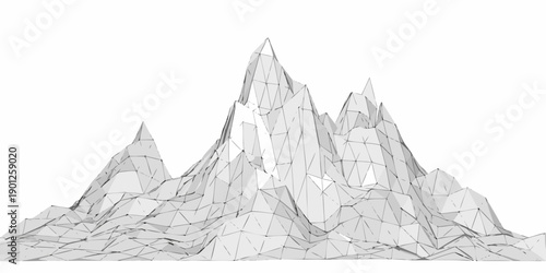 A low poly wireframe rendering of a jagged mountain peak