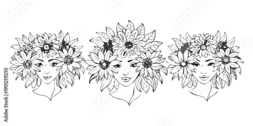 Floral Face Garden: Portraits Blooming with Botanical Doodles .cartoon vector 