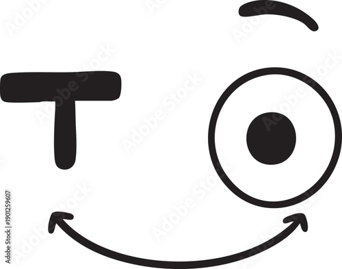 Simple winking face illustration featuring an eyeball and curved smile arrow, creating a playful and humorous expression.