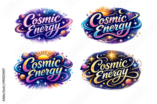 Cosmic Energy Logo Collection with Colorful Galaxy Style