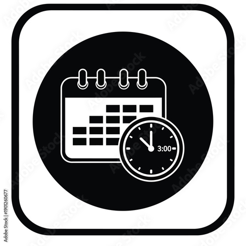 A black and white icon of a calendar and clock on a for time management or scheduling purposes