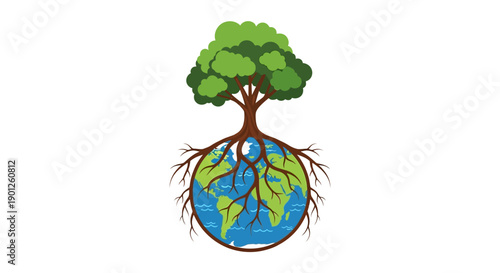 Vector illustration of a tree growing out of the earth, symbolizing nature conservation and environmental protection for International Natural Day and Earth Day, promoting eco-friendly
