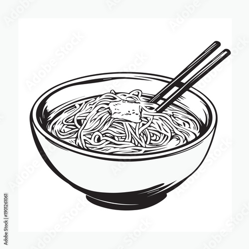 vector illustration of a bowl of ramen with chopsticks.