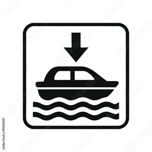 Emergency lifeboat location sign icon, marine safety silhouette, on white background