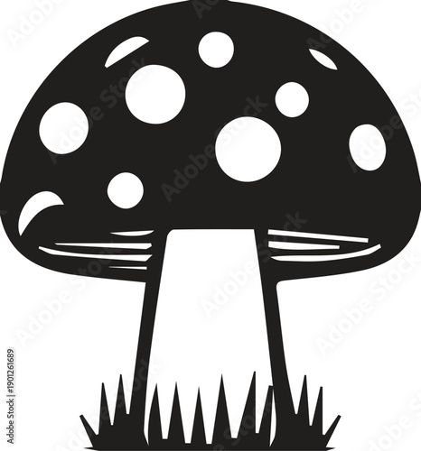 Stylized black and white mushroom silhouette illustration