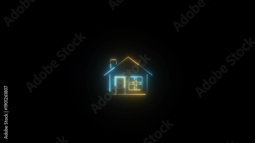 Neon line home icon animation.