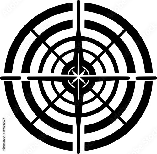 Target Aiming at Precision: A close-up shot of a target, a symbol of precision, focus, and strategic objective in black and white, highlighting its circular design.
