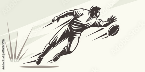 A stylized illustration of a rugby player sprinting with the ball
