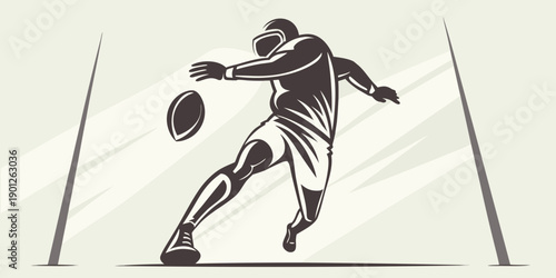 Australian rules football player kicking the ball between goalposts