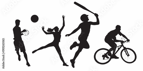 Silhouettes of people engaged in various sporting activities