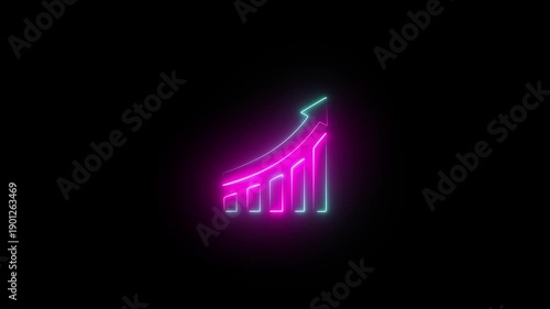 Neon light Financial business graph chart animation . Neon business growth concept animated on black background.