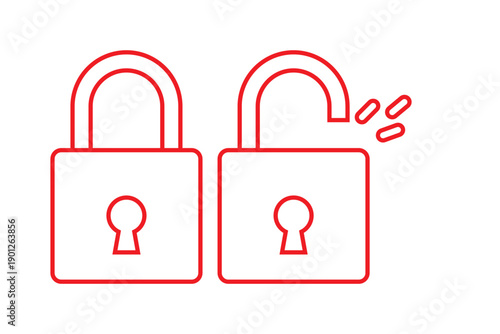 Lock icon. locked and unlocked black outline icon set for app, ui, ux, and website. vector illustration on transparent background.