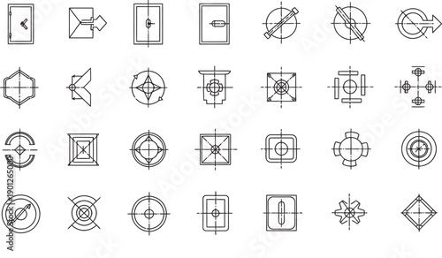 Collection of 25 unique geometric shapes isolated on transparent background