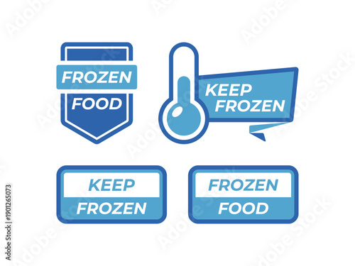 Blue and white labels for frozen food storage areas.