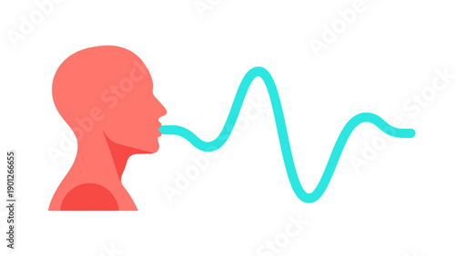 Human Head Speaking Icon with Sound Wave. Voice Recognition, Speech Synthesis, and Communication Technology Concept Vector Illustration.